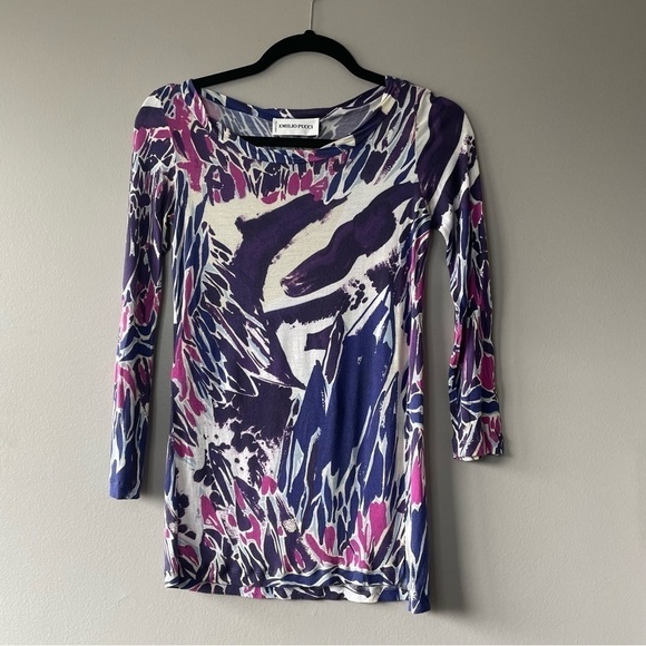 [4] Emilio Pucci Womens Purple & Blue Funky Pattern Long Sleeve 100% Viscose Top - Picture 3 of 11